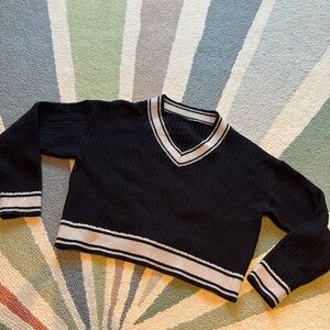Preppy Academia Cropped V-Neck Sweater